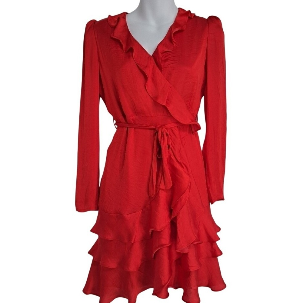 Bardot Junior Winona Ruffled Red Wrap Dress Size Girl's Size Large 12-14‎